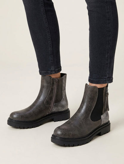 Elastische Stiefeletten mit dekorativem Reißverschluss - Dunkelgrau