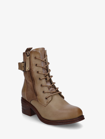 Bottines lacées à boucle et contrefort python - Taupe - 2