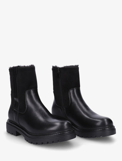 Bottines fourrées en simili et suédine - Noir - 4