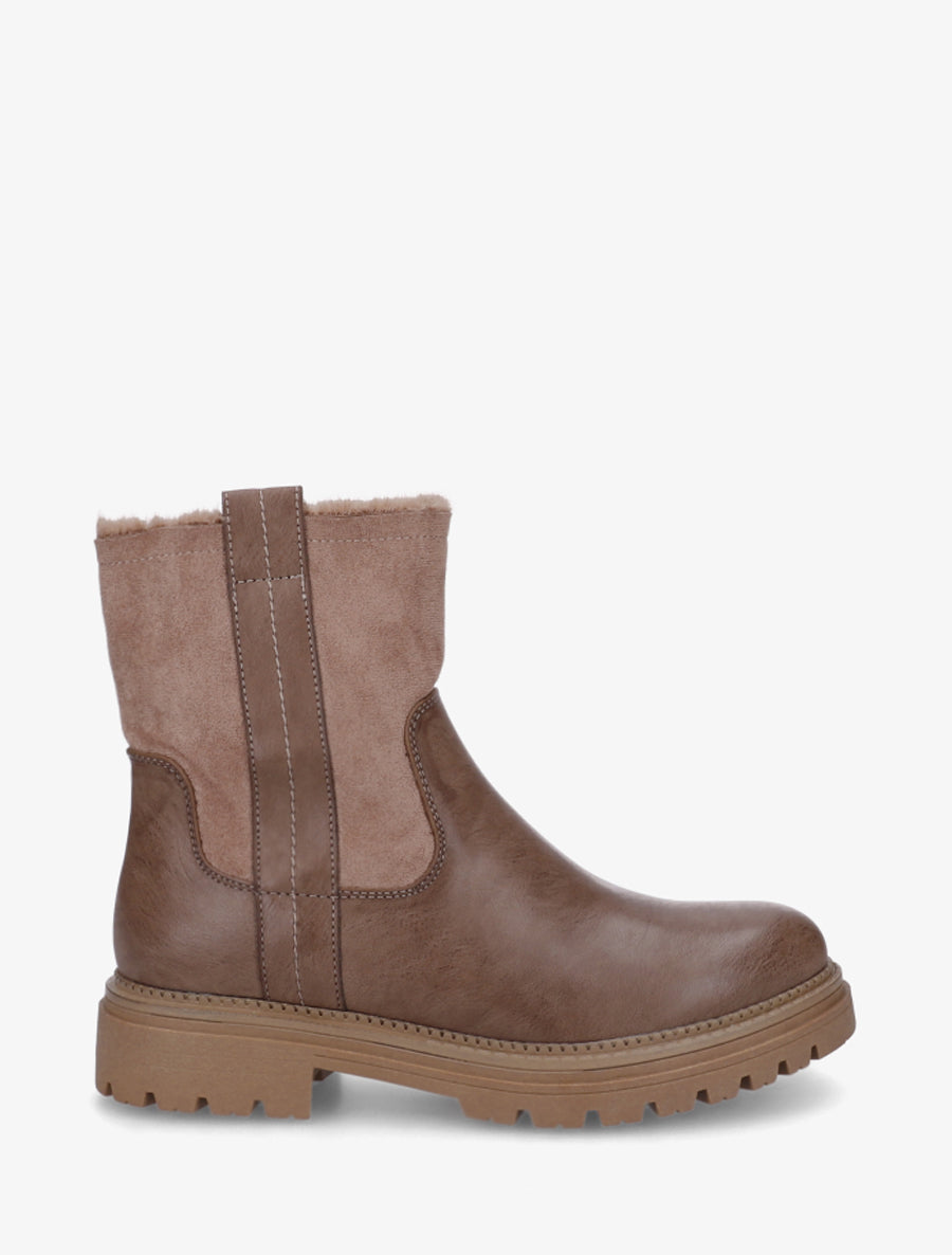 Bottines fourrées en simili et suédine - Taupe - 1