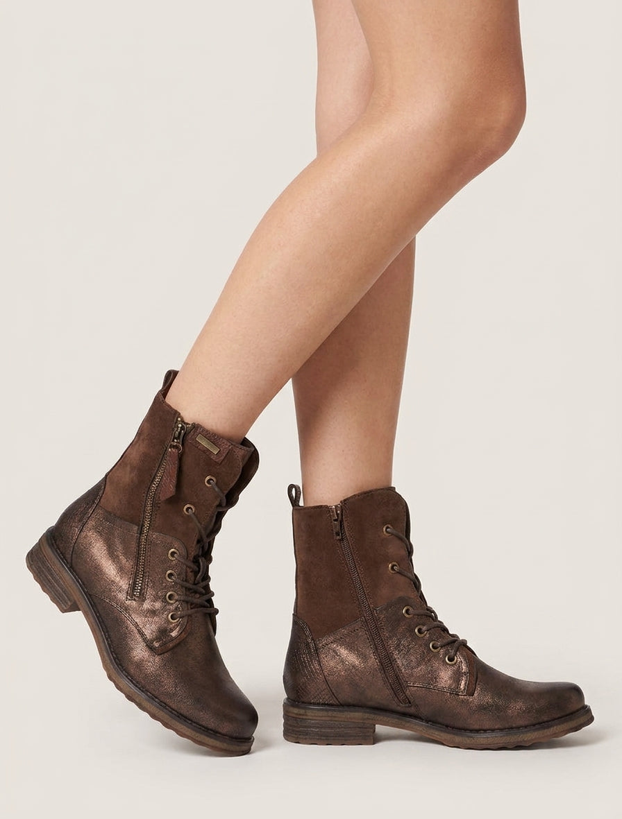 Schnürstiefeletten aus zweierlei Material - Braun