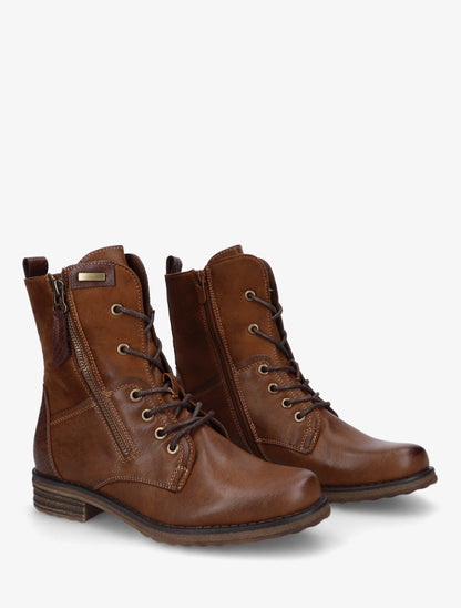Bottines bimatière à lacets - Camel - 4