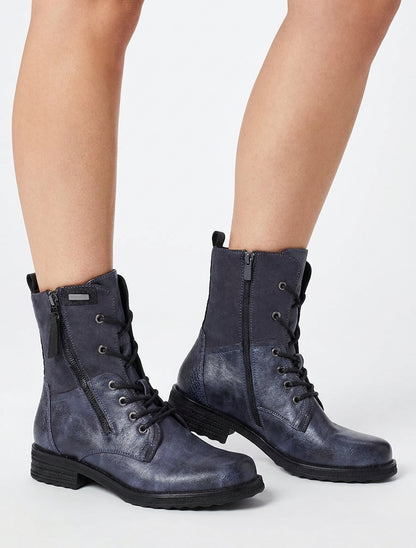 Schnürstiefeletten aus zweierlei Material - Blau