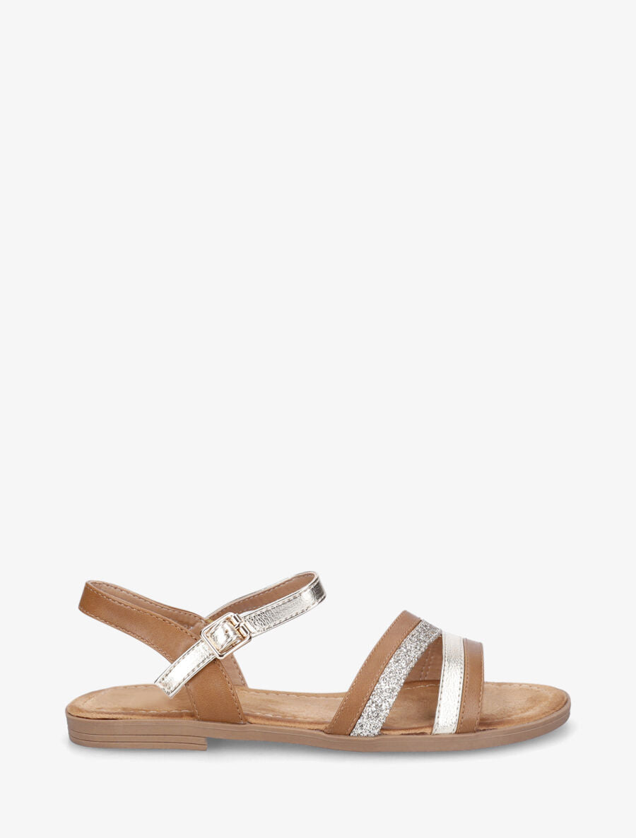 Nu-pieds à bride irisée et pailleté - Camel - 2
