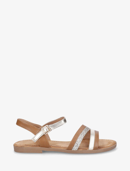 Nu-pieds à bride irisée et pailleté - Camel - 2