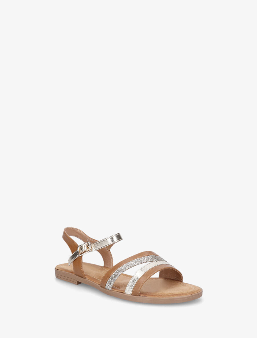 Nu-pieds à bride irisée et pailleté - Camel - 3