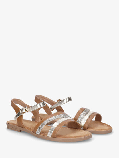 Nu-pieds à bride irisée et pailleté - Camel - 5