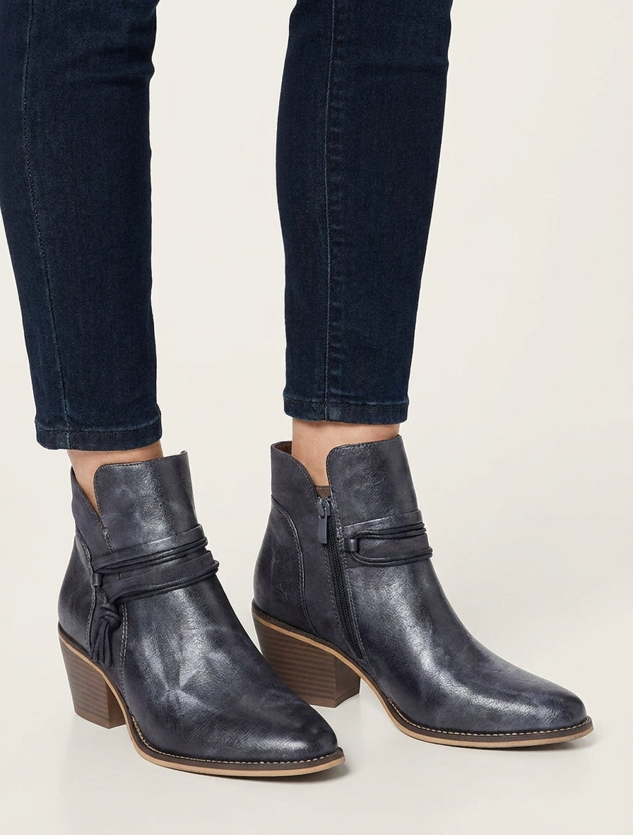 Irisierende Stiefeletten mit dekorativen Bändern - Dunkelblau