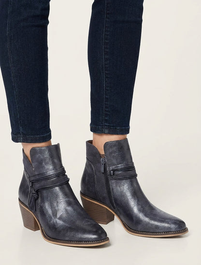 Irisierende Stiefeletten mit dekorativen Bändern - Dunkelblau