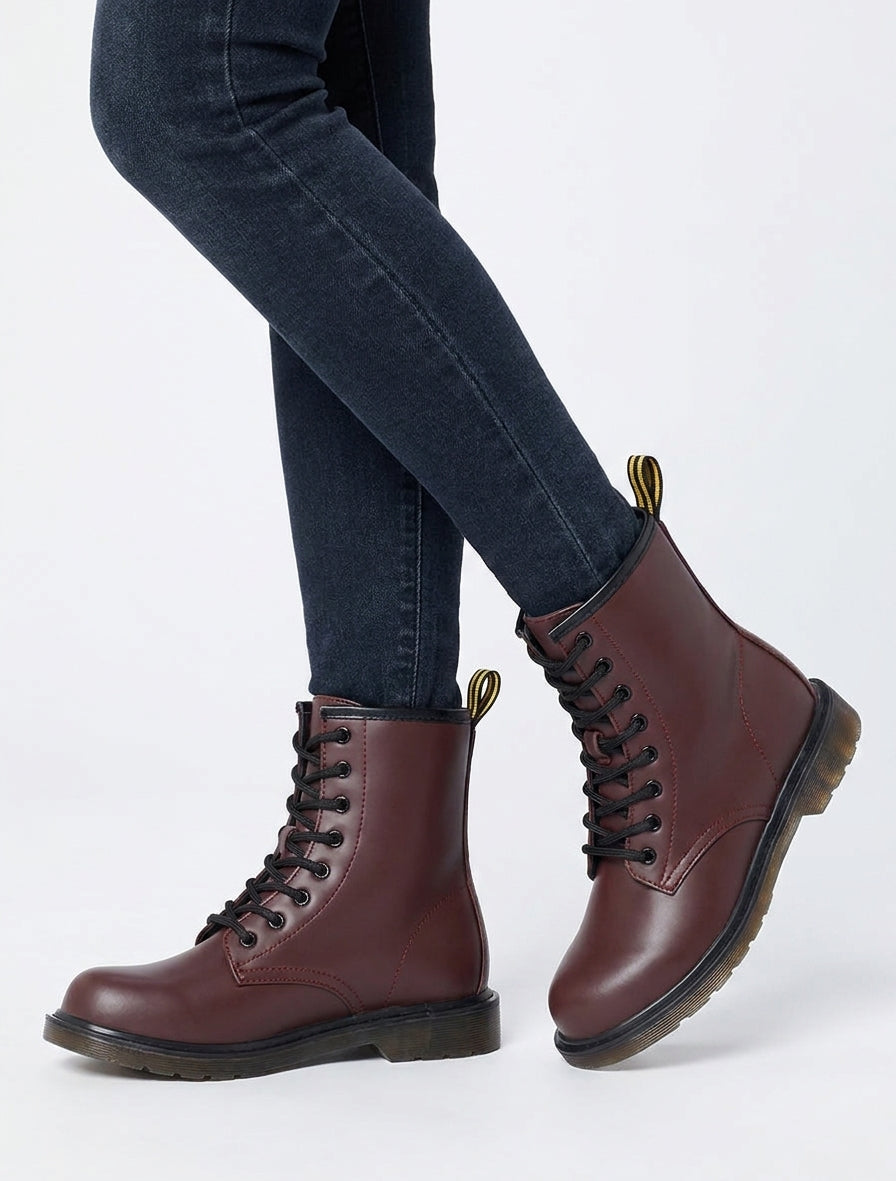 Schnürstiefeletten aus Kunstleder - Bordeaux