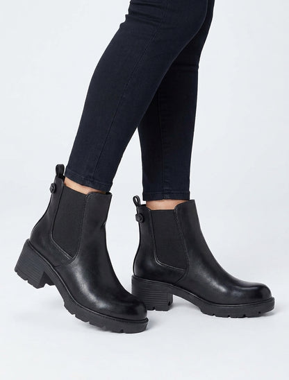 Elastische Stiefeletten aus Kunstleder mit Profilsohle - Schwarz