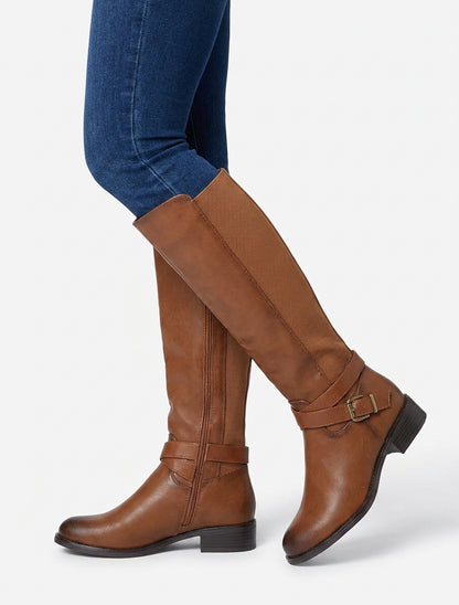 Elastische Stiefel mit Riemen und Schnalle - Kamel