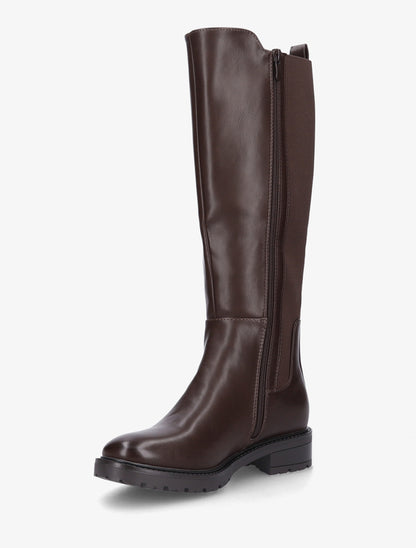 Bottes élastiquées en simili à semelle crantée - Marron - 3