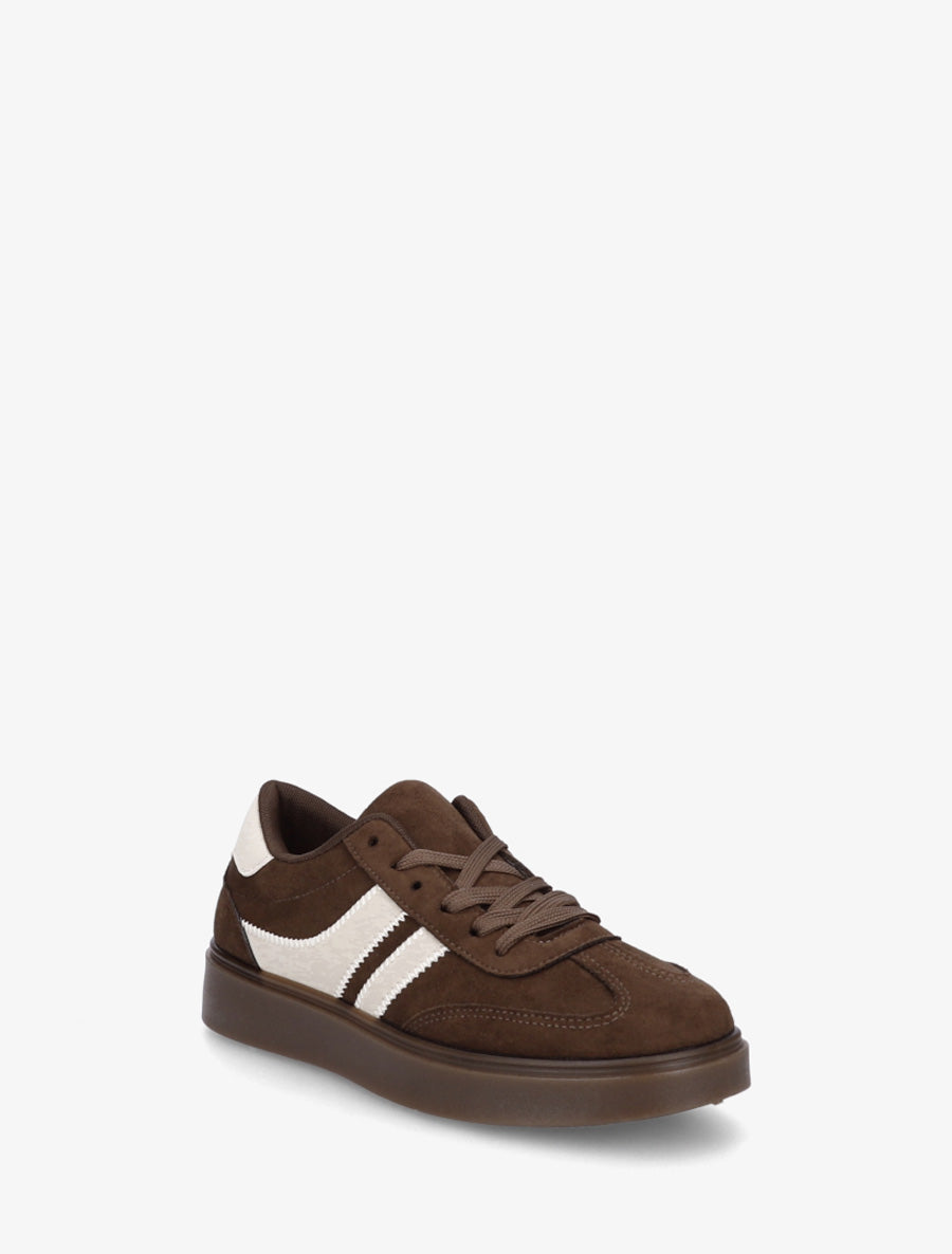 Sneakers en suédine à bandes contrastantes - Marron - 2