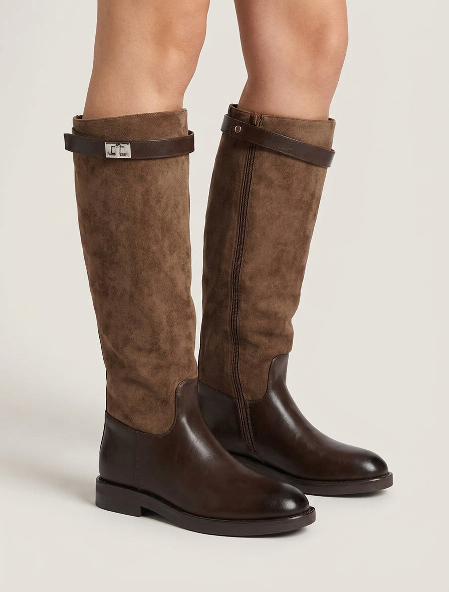 Stiefel aus Wildlederimitat und Kunstleder - Braun
