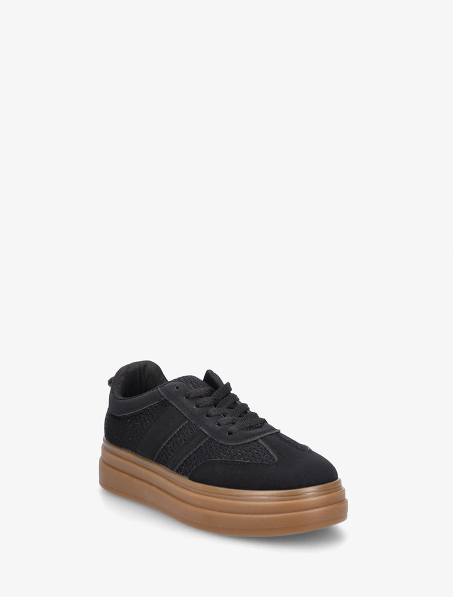 Sneakers à empiècement mesh et effet nubuck - Noir - 2