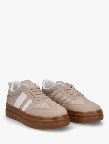 Sneakers à empiècement mesh et effet nubuck - Taupe - 4