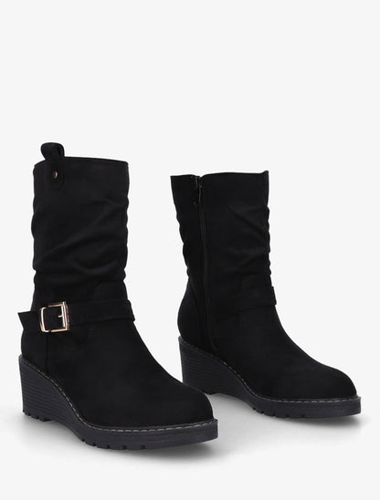 Bottines montantes compensées effet froncé - Noir - 4