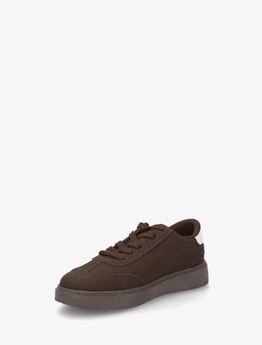 Baskets effet nubuck à empiècement contrastant - Marron - 3