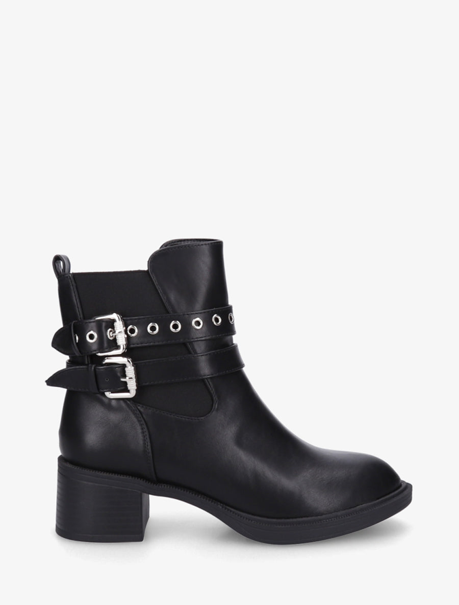 Bottines élastiquées à double sangles - Noir - 1