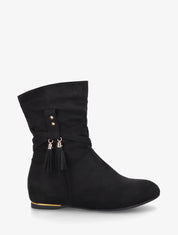 Bottines montantes en suédine à pompons - Noir - 1