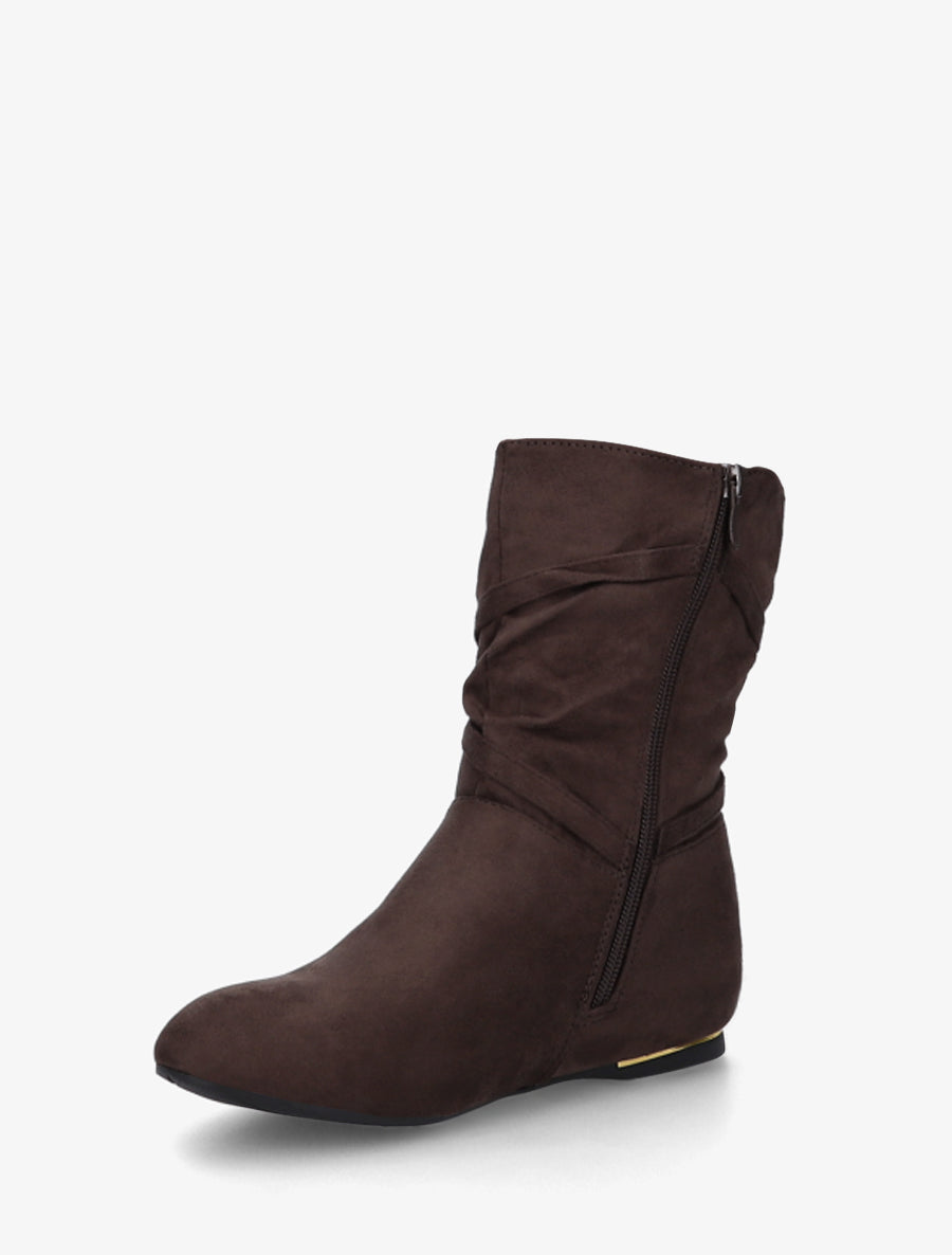 Bottines montantes en suédine à pompons - Marron - 3