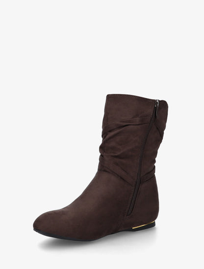 Bottines montantes en suédine à pompons - Marron - 3