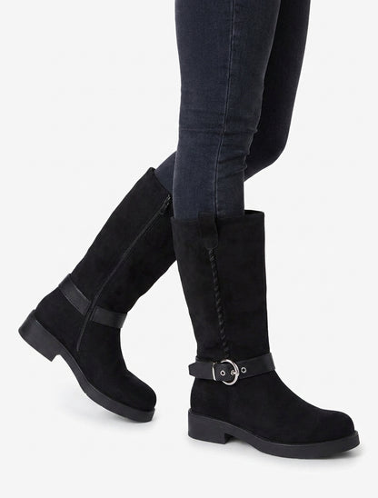 Gurtstiefeletten aus Wildlederimitat - Schwarz