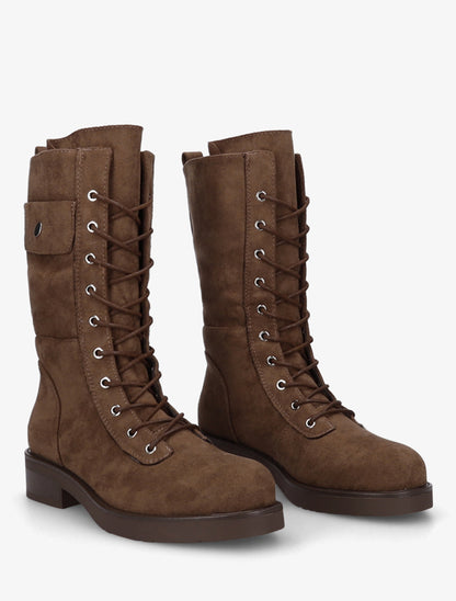 Bottines montantes à lacets et poches décoratives - Marron - 4