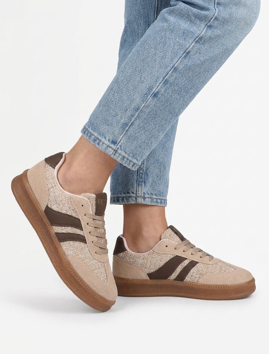 Sneaker mit Tweed-Effekt-Quartier - Beige