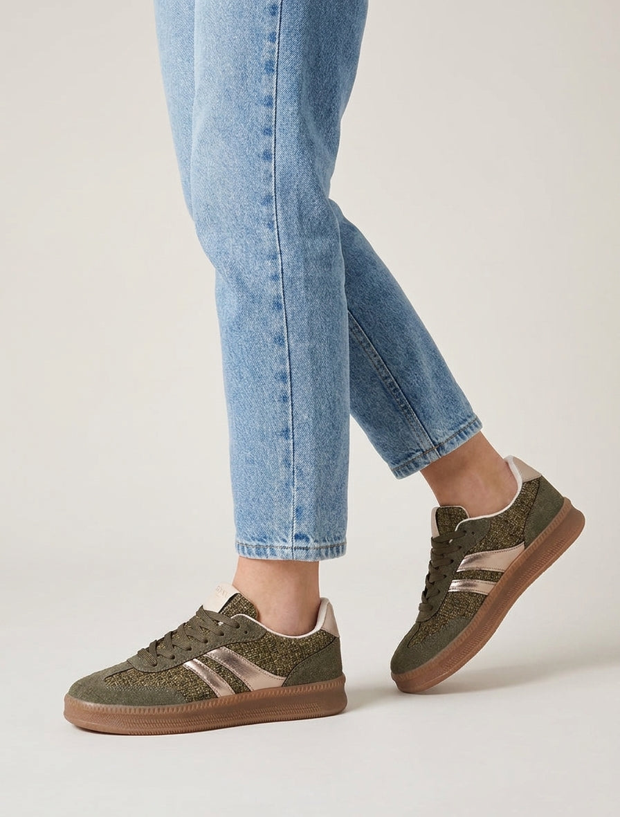Sneakers mit Tweed-Effekt-Quarter - Kaki