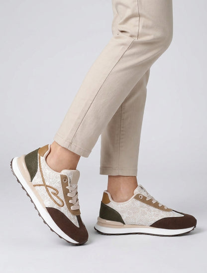 Sneaker in Nubuk-Optik und glitzernder Spitze - Beige/Braun