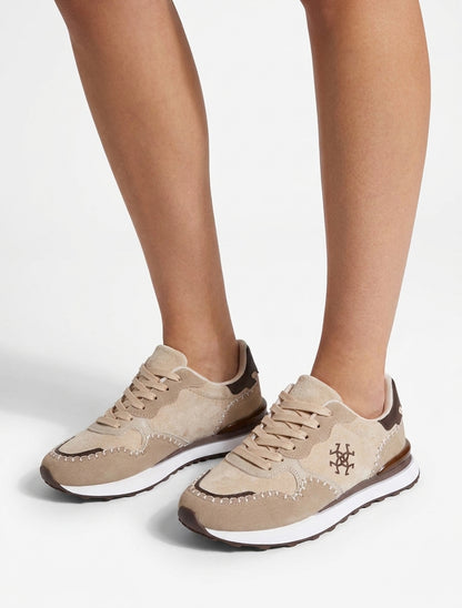 Sneakers mit Einsätzen in Nubuk- und Wildlederoptik - Beige