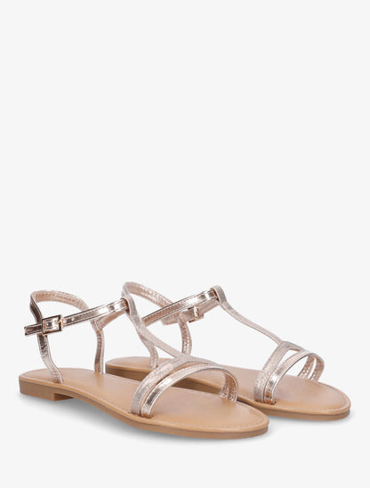 Nu-pieds en simili bride en T - Rose gold - 4