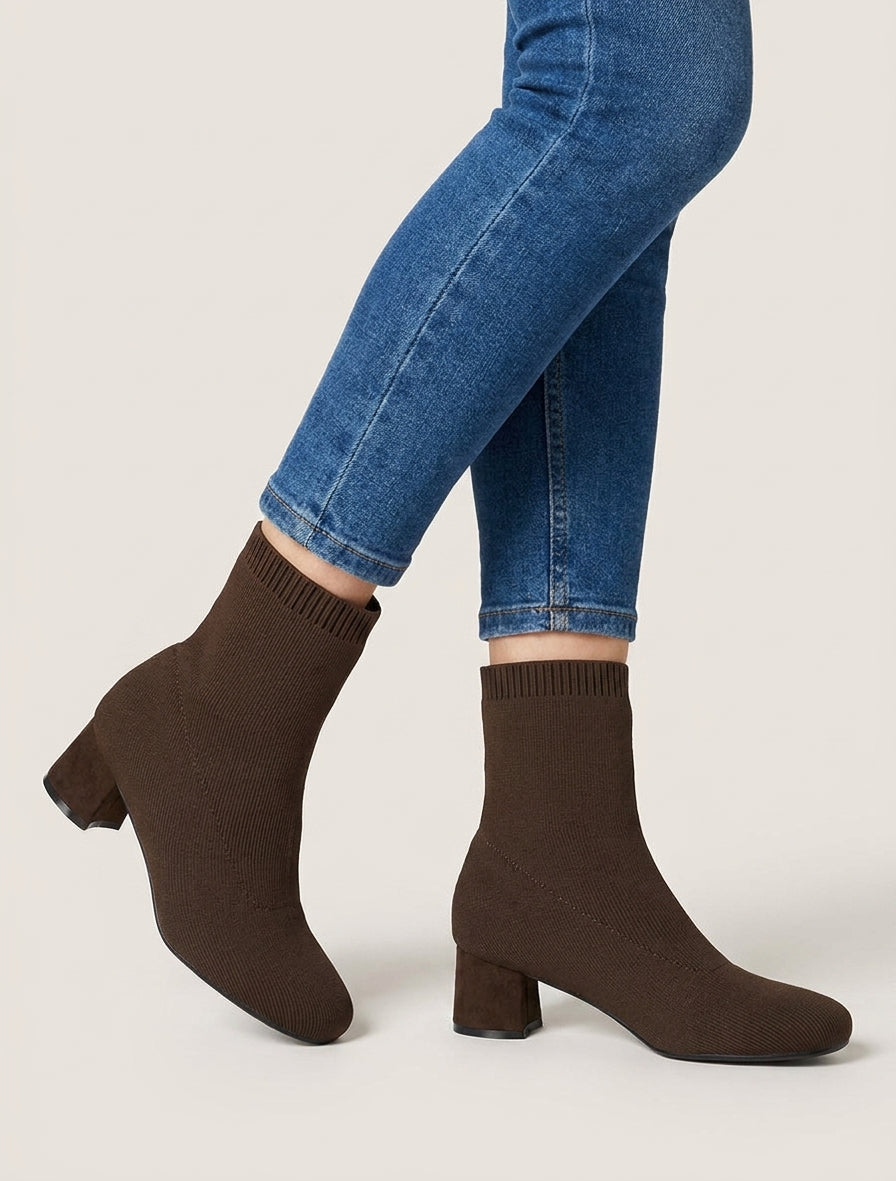 Sockenstiefel aus geripptem Stoff - Braun