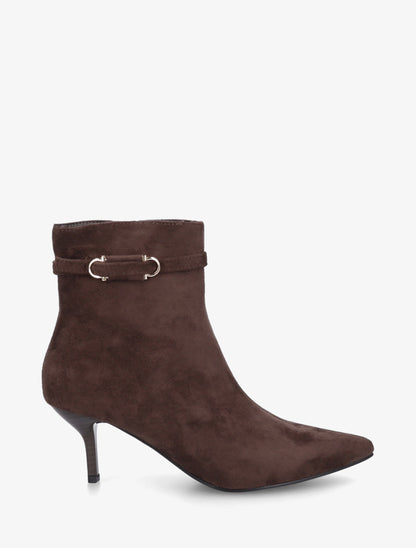 Bottines bouts pointus à talon aiguille en suédine - Marron - 1