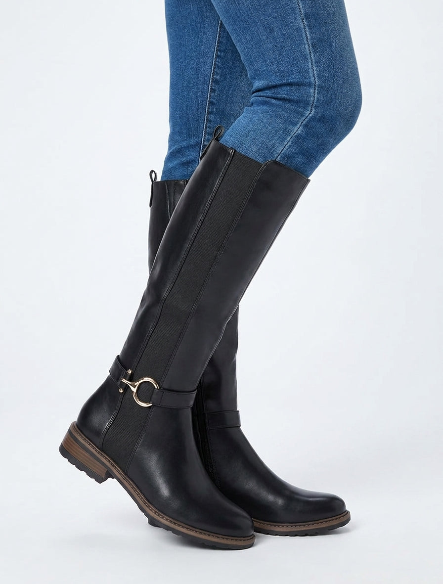 Elastische Stiefel aus Kunstleder - Schwarz