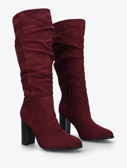 Bottes plissées en suédine - Bordeaux - 4
