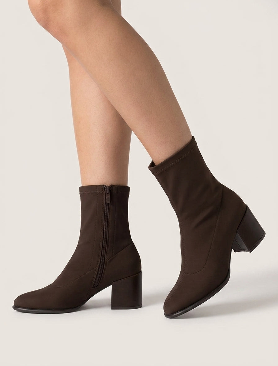 Einfarbige Sock-Stil Stiefeletten mit Reißverschluss - Braun