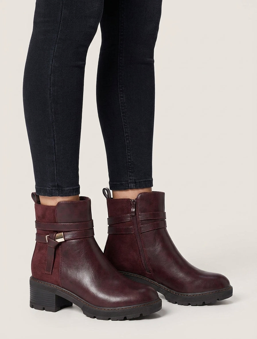 Stiefeletten aus Kunstleder und Wildlederimitat. - Bordeaux