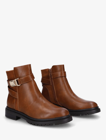 Bottines en simili à empiècement en suédine - Camel - 4