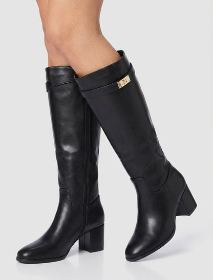 Kunstlederstiefel mit Absatz - Schwarz