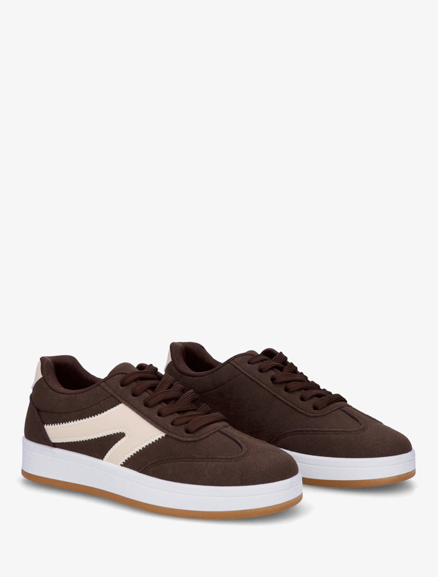 Baskets en suédine à empiècement simili - Marron - 4