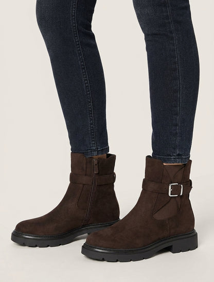 Elastische Stiefeletten aus Wildleder mit Schnalle - Braun