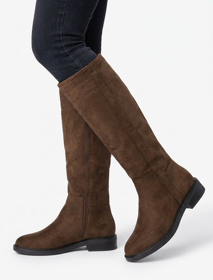 Wildlederstiefel mit Ziernähten - Braun
