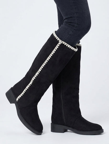 Bestickte Wildlederstiefel - Schwarz