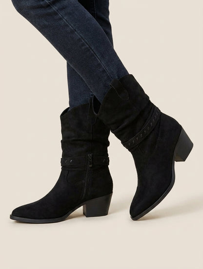 Stiefeletten aus Wildleder im Cowboy-Stil - Schwarz