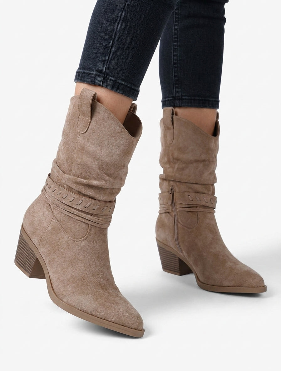 Stiefeletten aus Wildleder im Cowboy-Stil - Maulwurf