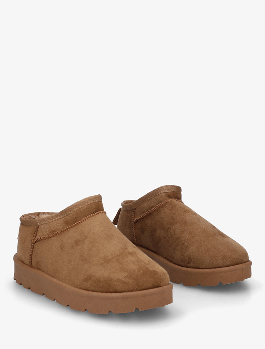 Bottines basses fourrées en suédine - Camel - 4