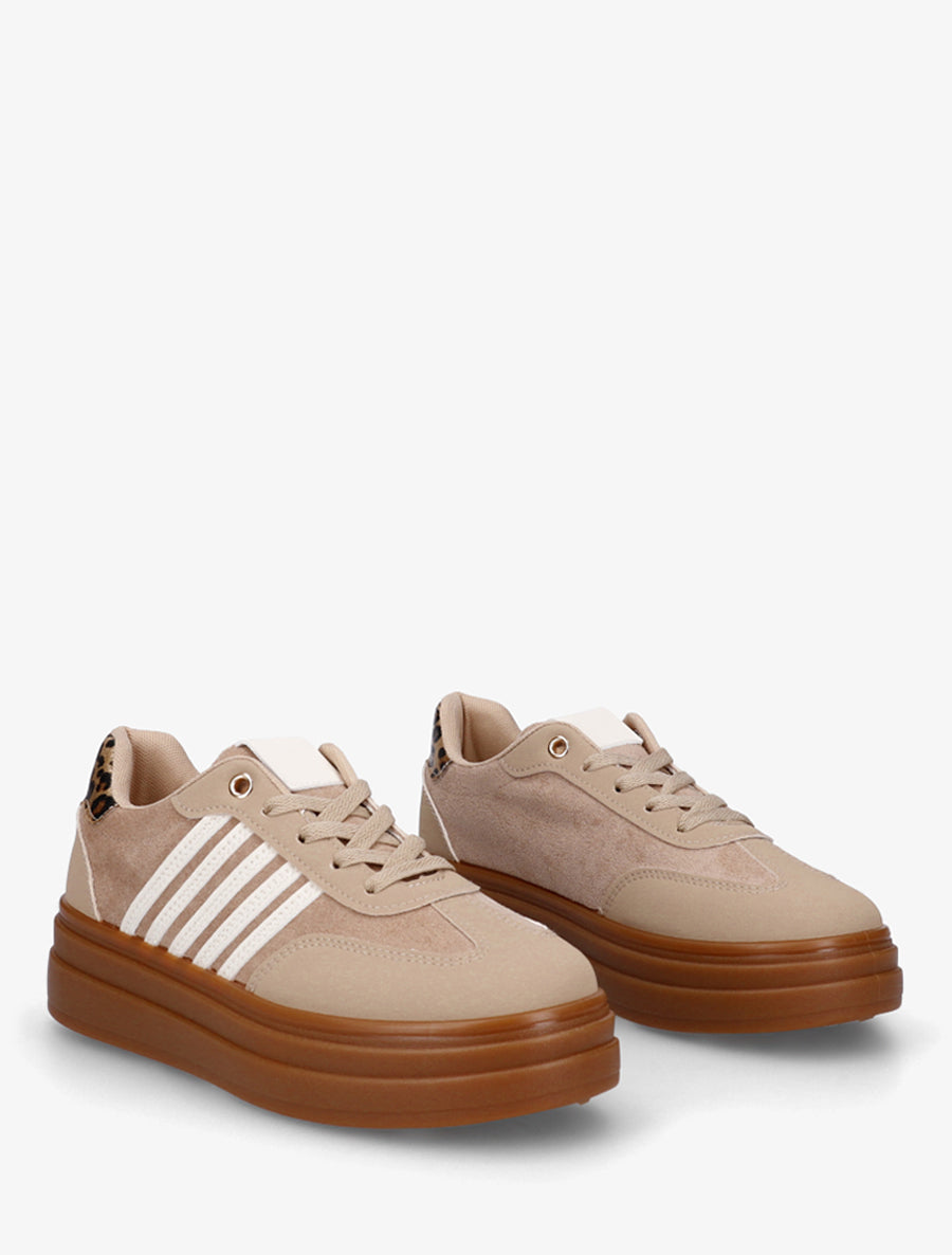 Baskets plateformes à bandes contrastantes - Beige - 4